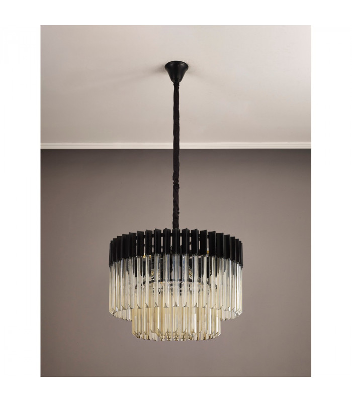 Poland Ceiling Pendant Round 8 Light E14 Matt Black Cognac Sculpted Glass Item Weight: 17.3kg-7
