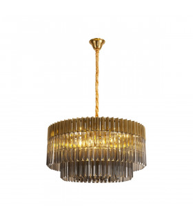 Poland Ceiling Pendant Round 12 Light E14 Brass Smoke Sculpted Glass Item Weight: 25.4kg-1