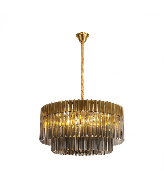 Poland Ceiling Pendant Round 12 Light E14 Brass Smoke Sculpted Glass Item Weight: 25.4kg-1