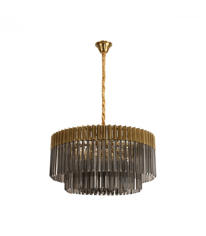 Poland Ceiling Pendant Round 12 Light E14 Brass Smoke Sculpted Glass Item Weight: 25.4kg-4