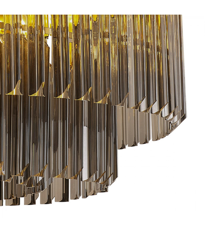 Poland Ceiling Pendant Round 12 Light E14 Brass Smoke Sculpted Glass Item Weight: 25.4kg-8