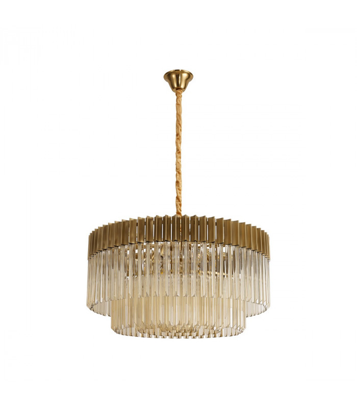 Poland Ceiling Pendant Round 12 Light E14 Brass Cognac Sculpted Glass Item Weight: 25.4kg-4