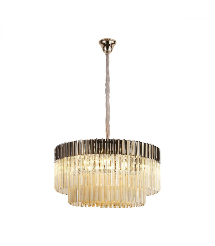 Poland Ceiling Pendant Round 12 Light E14 Polished Nickel Cognac Sculpted Glass Item Weight: 25.4kg-1