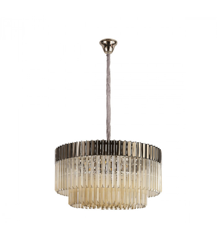 Poland Ceiling Pendant Round 12 Light E14 Polished Nickel Cognac Sculpted Glass Item Weight: 25.4kg-4