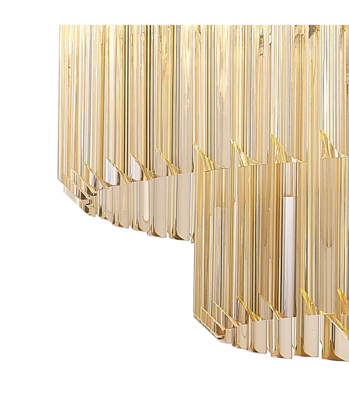 Poland Ceiling Pendant Round 12 Light E14 Polished Nickel Cognac Sculpted Glass Item Weight: 25.4kg-6
