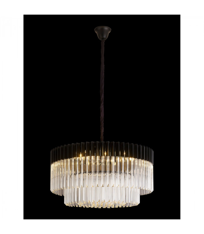 Poland Ceiling Pendant Round 12 Light E14 Matt Black Clear Sculpted Glass Item Weight: 25.4kg-3