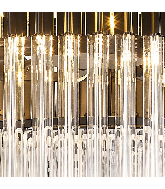 Poland Ceiling Pendant Round 12 Light E14 Matt Black Clear Sculpted Glass Item Weight: 25.4kg-7