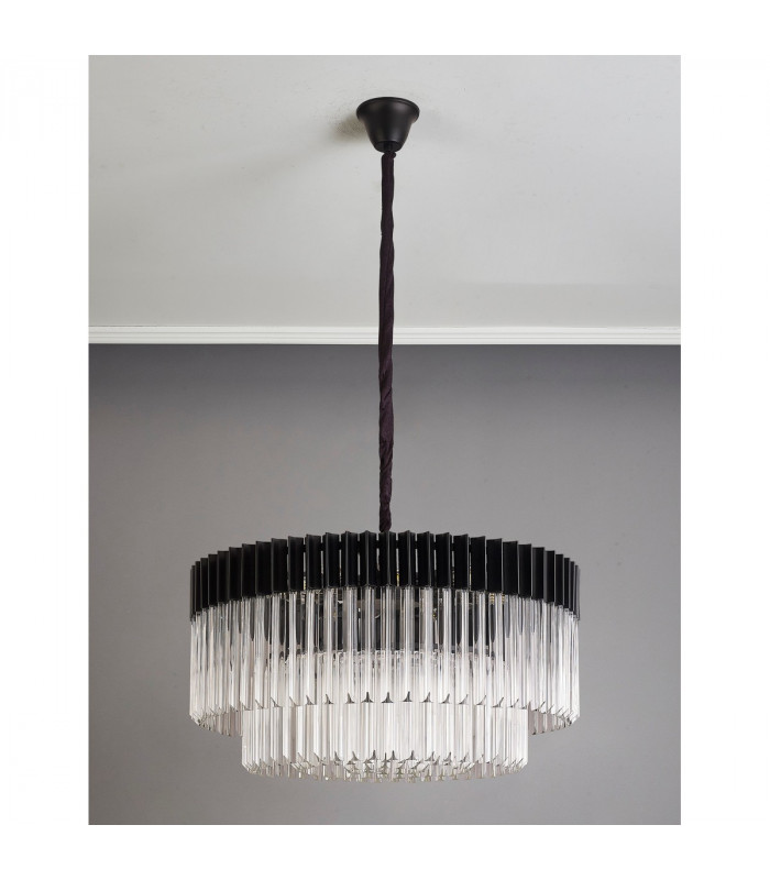 Poland Ceiling Pendant Round 12 Light E14 Matt Black Clear Sculpted Glass Item Weight: 25.4kg-8