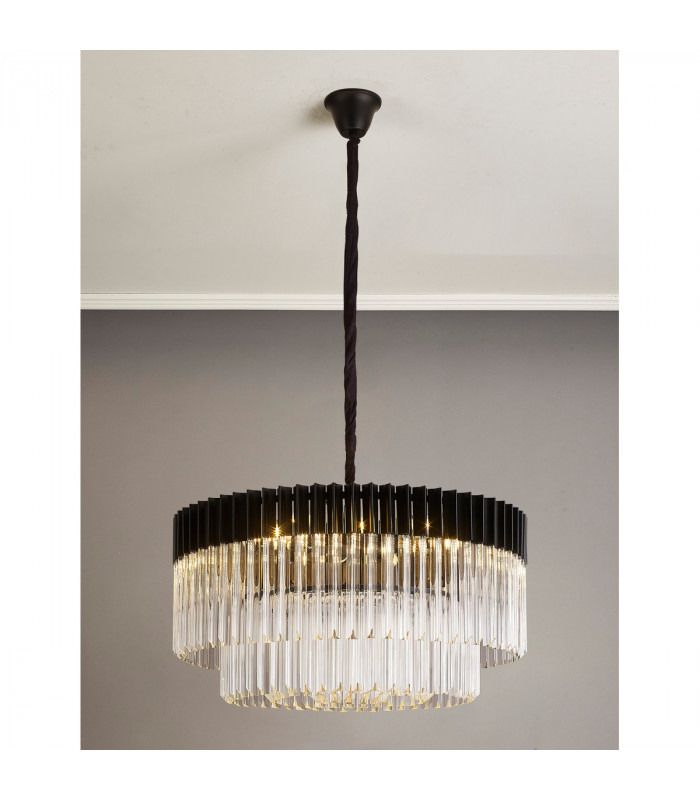 Poland Ceiling Pendant Round 12 Light E14 Matt Black Clear Sculpted Glass Item Weight: 25.4kg-9