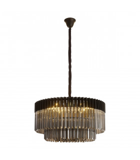 Poland Ceiling Pendant Round 12 Light E14 Matt Black Smoke Sculpted Glass Item Weight: 25.4kg-1