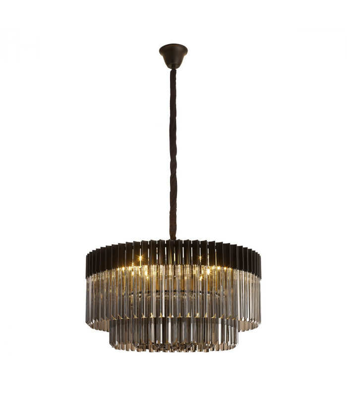 Poland Ceiling Pendant Round 12 Light E14 Matt Black Smoke Sculpted Glass Item Weight: 25.4kg-1