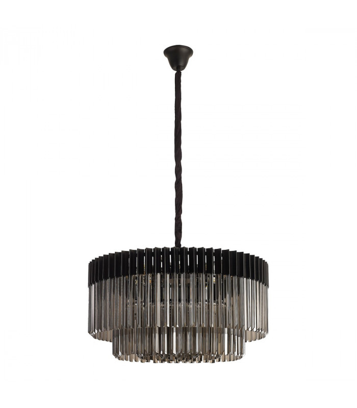 Poland Ceiling Pendant Round 12 Light E14 Matt Black Smoke Sculpted Glass Item Weight: 25.4kg-4