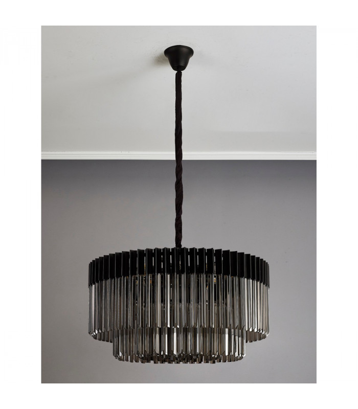 Poland Ceiling Pendant Round 12 Light E14 Matt Black Smoke Sculpted Glass Item Weight: 25.4kg-8