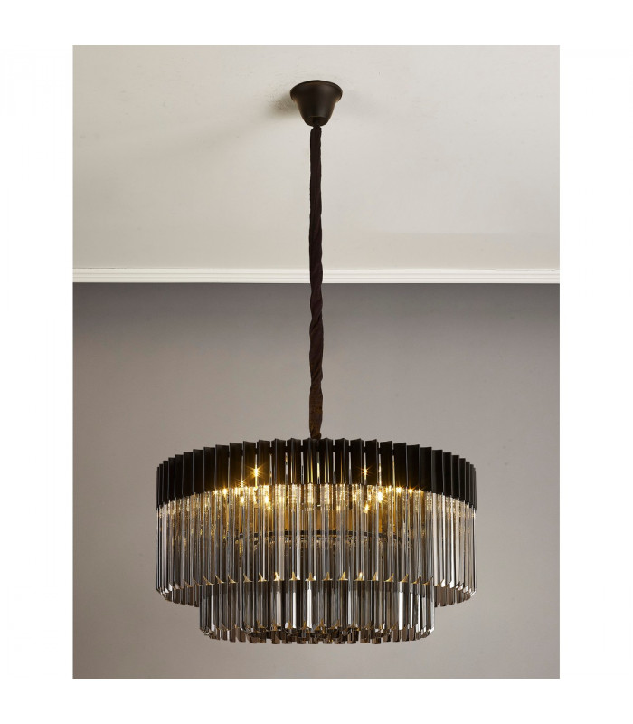 Poland Ceiling Pendant Round 12 Light E14 Matt Black Smoke Sculpted Glass Item Weight: 25.4kg-9