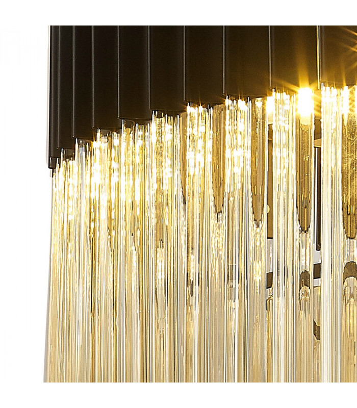 Poland Ceiling Pendant Round 12 Light E14 Matt Black Cognac Sculpted Glass Item Weight: 25.4kg-5