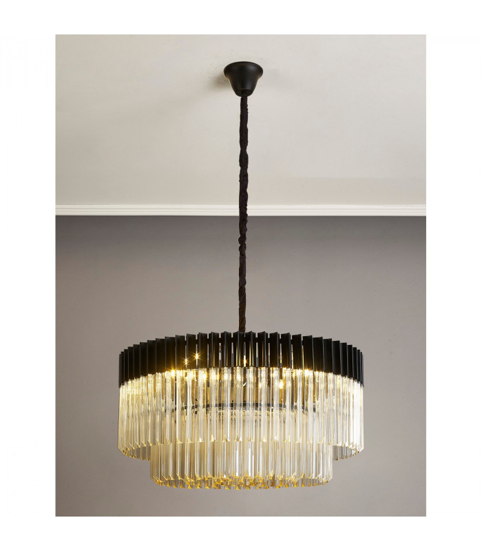Poland Ceiling Pendant Round 12 Light E14 Matt Black Cognac Sculpted Glass Item Weight: 25.4kg-9