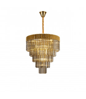 Poland Ceiling Pendant Round 5 Tier 19 Light E14 Brass Smoke Sculpted Glass Item Weight: 32.6kg-1
