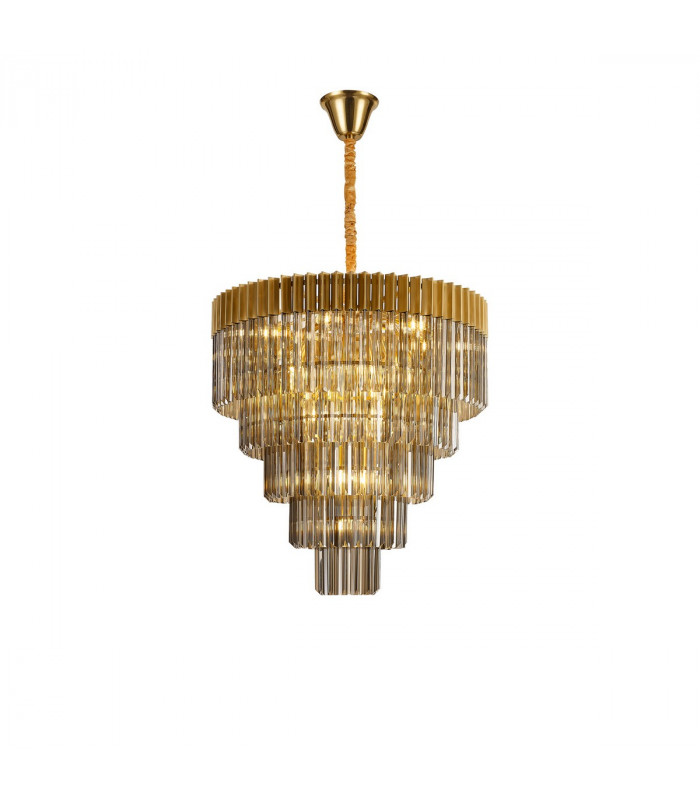 Poland Ceiling Pendant Round 5 Tier 19 Light E14 Brass Smoke Sculpted Glass Item Weight: 32.6kg-1