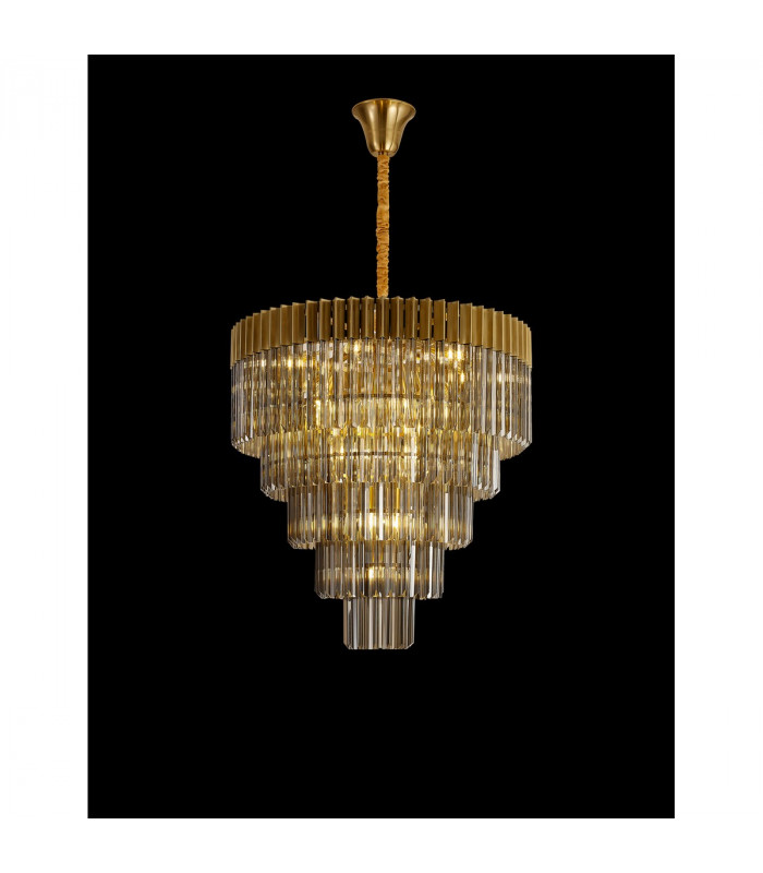 Poland Ceiling Pendant Round 5 Tier 19 Light E14 Brass Smoke Sculpted Glass Item Weight: 32.6kg-3