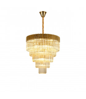 Poland Ceiling Pendant Round 5 Tier 19 Light E14 Brass Cognac Sculpted Glass Item Weight: 32.6kg-1