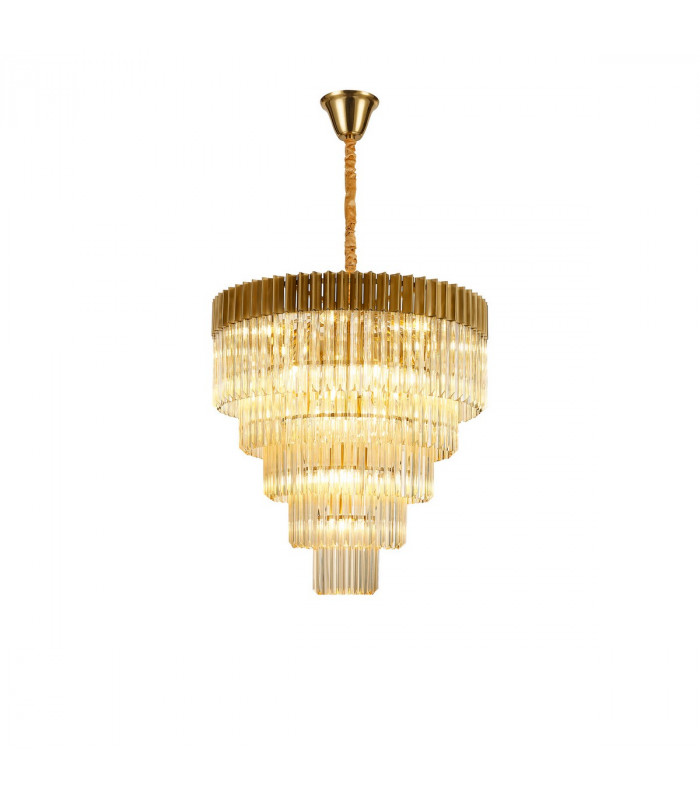 Poland Ceiling Pendant Round 5 Tier 19 Light E14 Brass Cognac Sculpted Glass Item Weight: 32.6kg-1