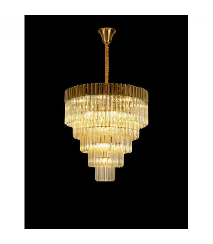 Poland Ceiling Pendant Round 5 Tier 19 Light E14 Brass Cognac Sculpted Glass Item Weight: 32.6kg-3