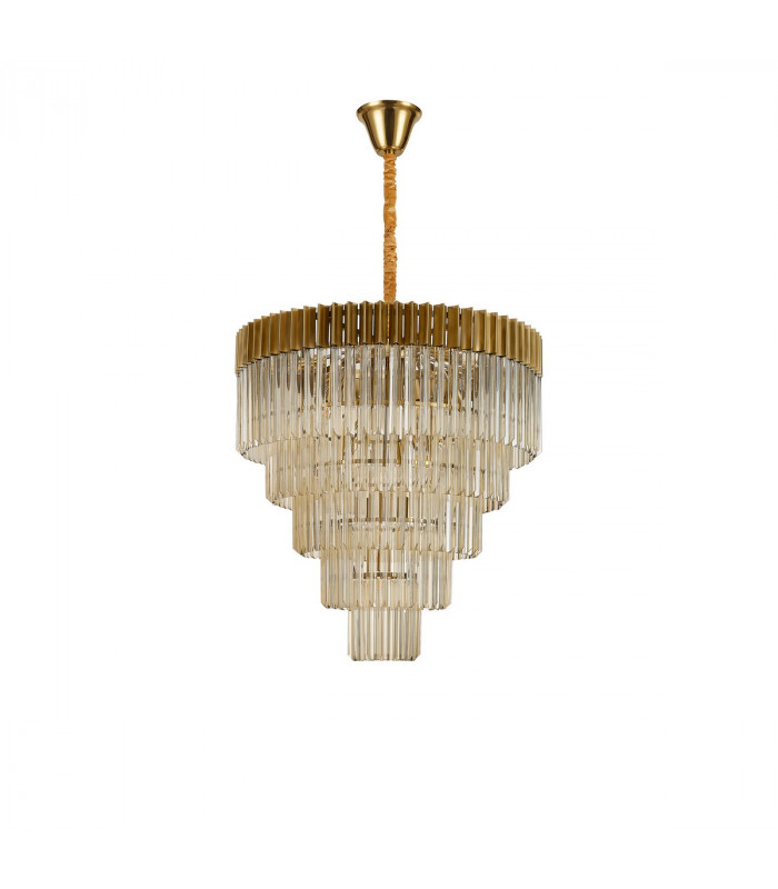 Poland Ceiling Pendant Round 5 Tier 19 Light E14 Brass Cognac Sculpted Glass Item Weight: 32.6kg-4