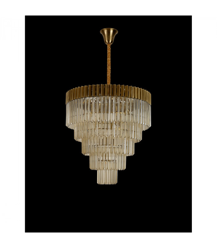 Poland Ceiling Pendant Round 5 Tier 19 Light E14 Brass Cognac Sculpted Glass Item Weight: 32.6kg-9