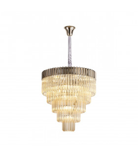 Poland Ceiling Pendant Round 5 Tier 19 Light E14 Polished Nickel Cognac Sculpted Glass Item Weight: 32.6kg-1