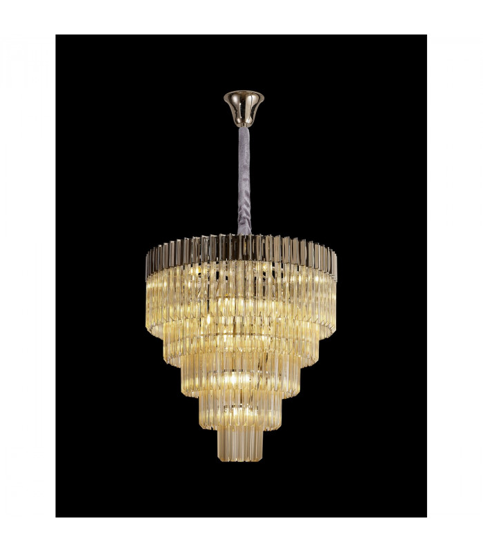Poland Ceiling Pendant Round 5 Tier 19 Light E14 Polished Nickel Cognac Sculpted Glass Item Weight: 32.6kg-3