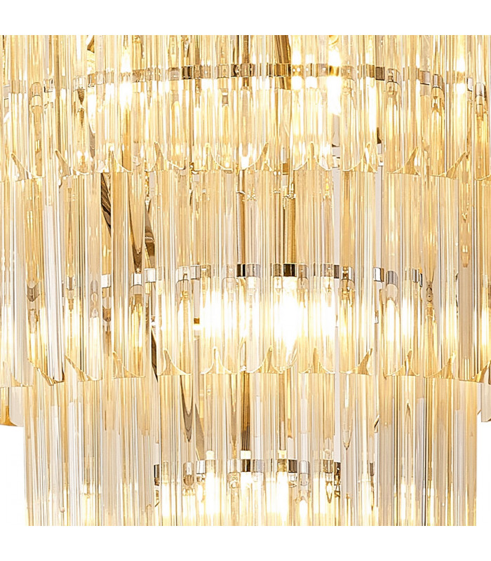 Poland Ceiling Pendant Round 5 Tier 19 Light E14 Polished Nickel Cognac Sculpted Glass Item Weight: 32.6kg-7