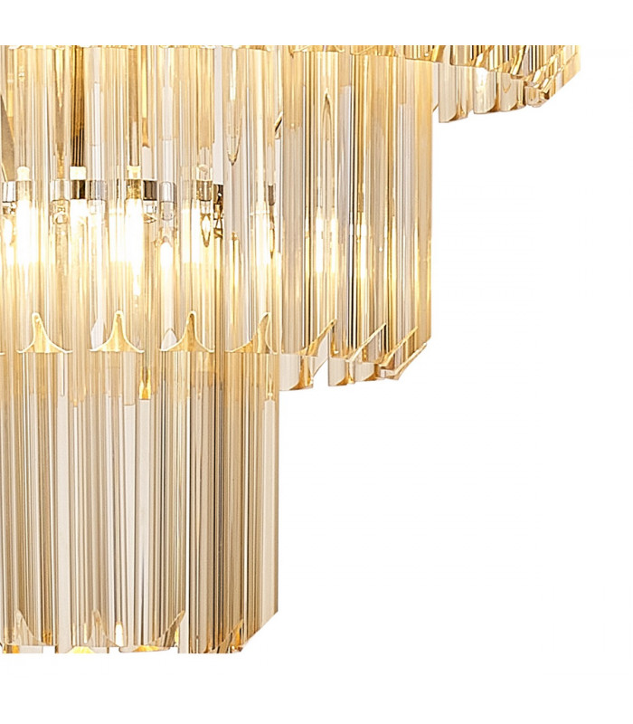 Poland Ceiling Pendant Round 5 Tier 19 Light E14 Polished Nickel Cognac Sculpted Glass Item Weight: 32.6kg-8