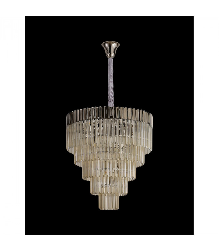 Poland Ceiling Pendant Round 5 Tier 19 Light E14 Polished Nickel Cognac Sculpted Glass Item Weight: 32.6kg-9