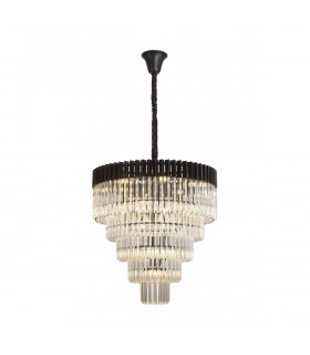 Poland Ceiling Pendant Round 5 Tier 19 Light E14 Matt Black Clear Sculpted Glass Item Weight: 30.2kg-1
