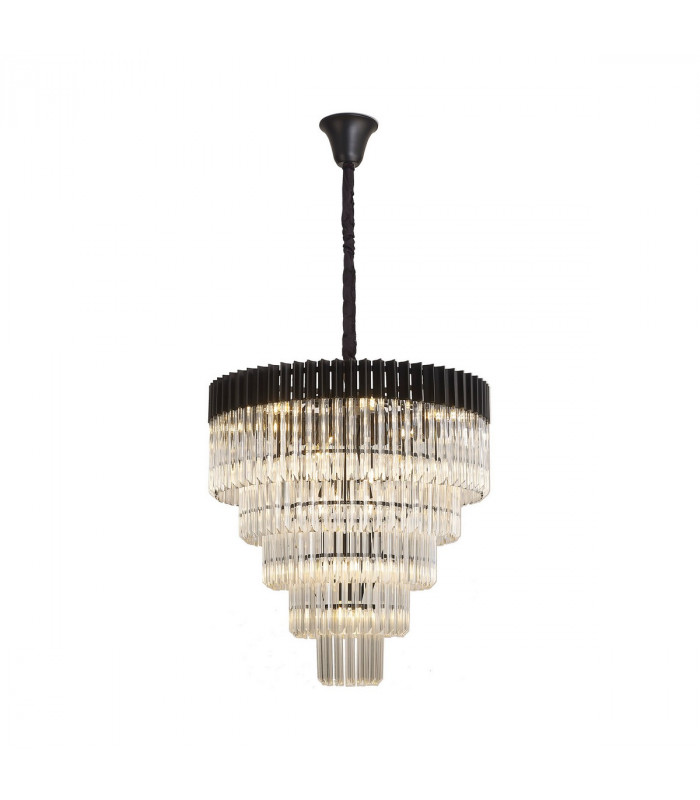 Poland Ceiling Pendant Round 5 Tier 19 Light E14 Matt Black Clear Sculpted Glass Item Weight: 30.2kg-1