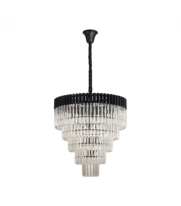 Poland Ceiling Pendant Round 5 Tier 19 Light E14 Matt Black Clear Sculpted Glass Item Weight: 30.2kg-4