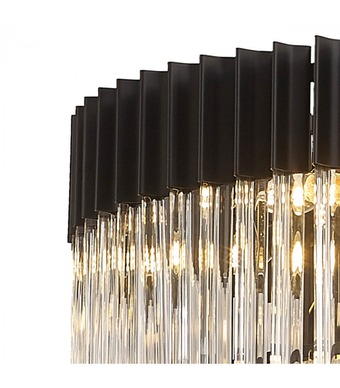 Poland Ceiling Pendant Round 5 Tier 19 Light E14 Matt Black Clear Sculpted Glass Item Weight: 30.2kg-5