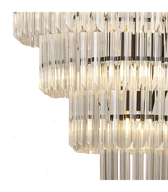 Poland Ceiling Pendant Round 5 Tier 19 Light E14 Matt Black Clear Sculpted Glass Item Weight: 30.2kg-6