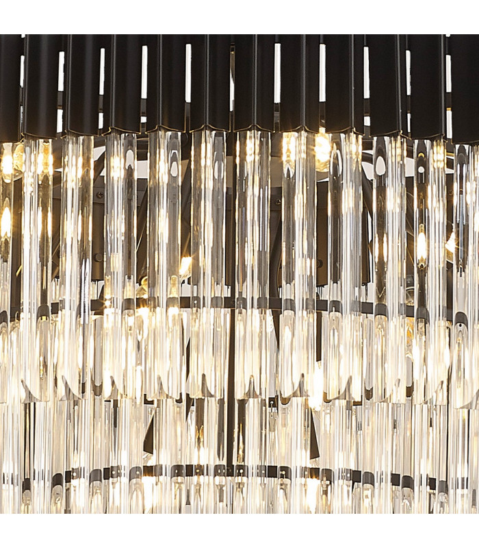 Poland Ceiling Pendant Round 5 Tier 19 Light E14 Matt Black Clear Sculpted Glass Item Weight: 30.2kg-7