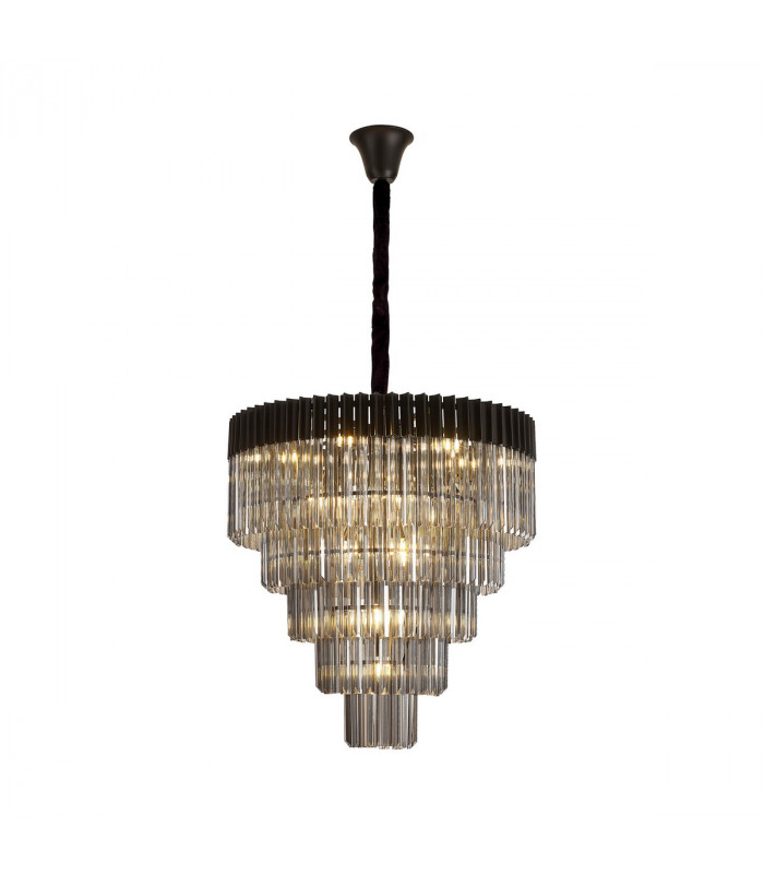Poland Ceiling Pendant Round 5 Tier 19 Light E14 Matt Black Smoke Sculpted Glass Item Weight: 32.6kg-1