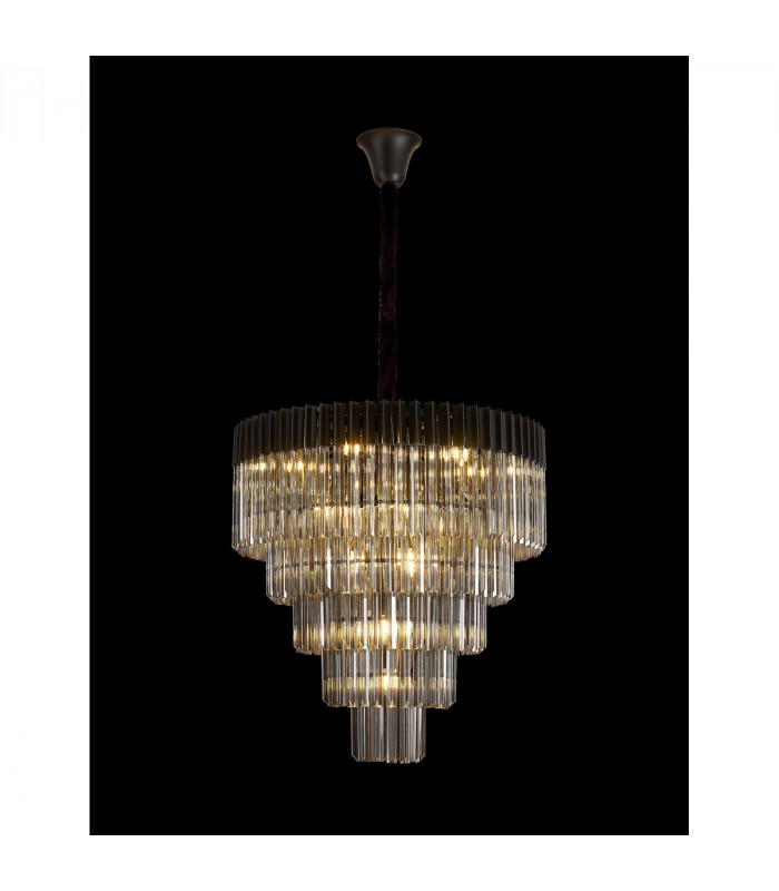 Poland Ceiling Pendant Round 5 Tier 19 Light E14 Matt Black Smoke Sculpted Glass Item Weight: 32.6kg-3