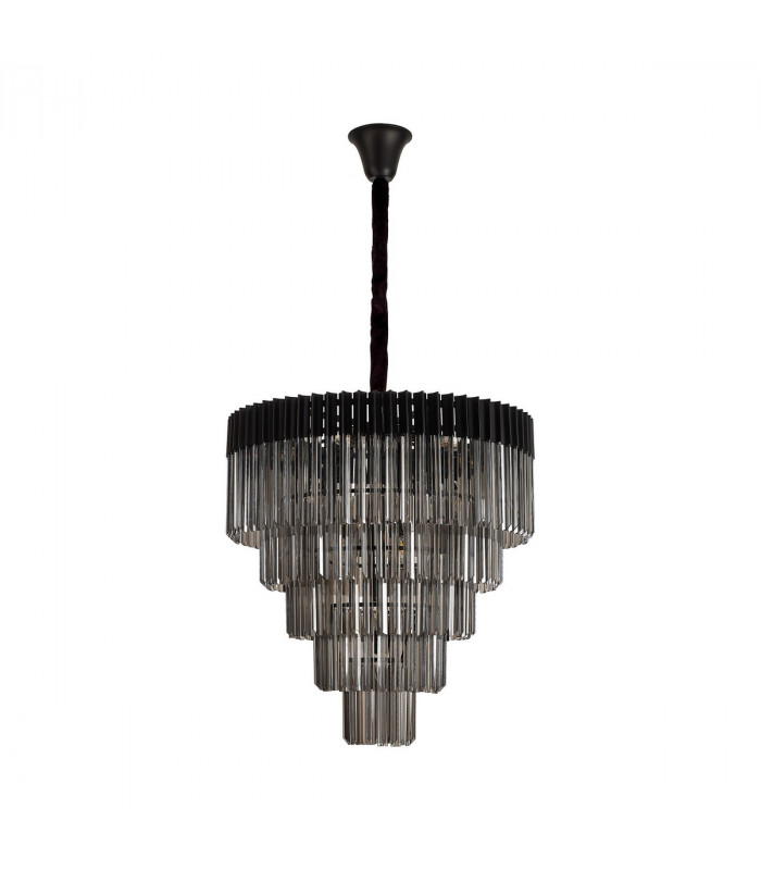 Poland Ceiling Pendant Round 5 Tier 19 Light E14 Matt Black Smoke Sculpted Glass Item Weight: 32.6kg-4