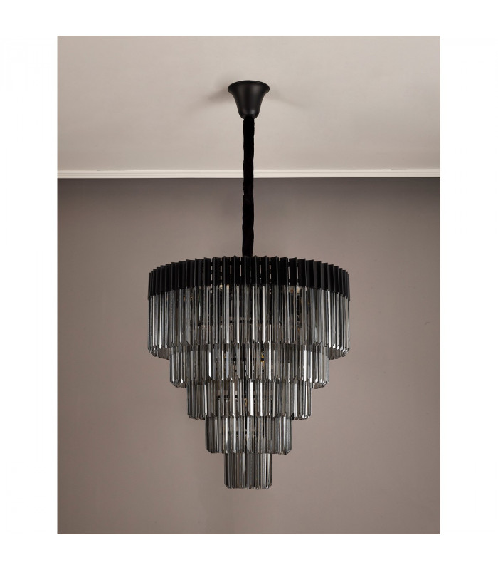 Poland Ceiling Pendant Round 5 Tier 19 Light E14 Matt Black Smoke Sculpted Glass Item Weight: 32.6kg-8
