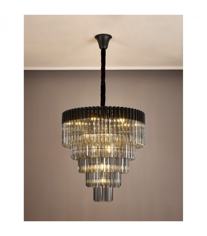 Poland Ceiling Pendant Round 5 Tier 19 Light E14 Matt Black Smoke Sculpted Glass Item Weight: 32.6kg-9