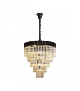 Poland Ceiling Pendant Round 5 Tier 19 Light E14 Matt Black Cognac Sculpted Glass Item Weight: 32.6kg-1