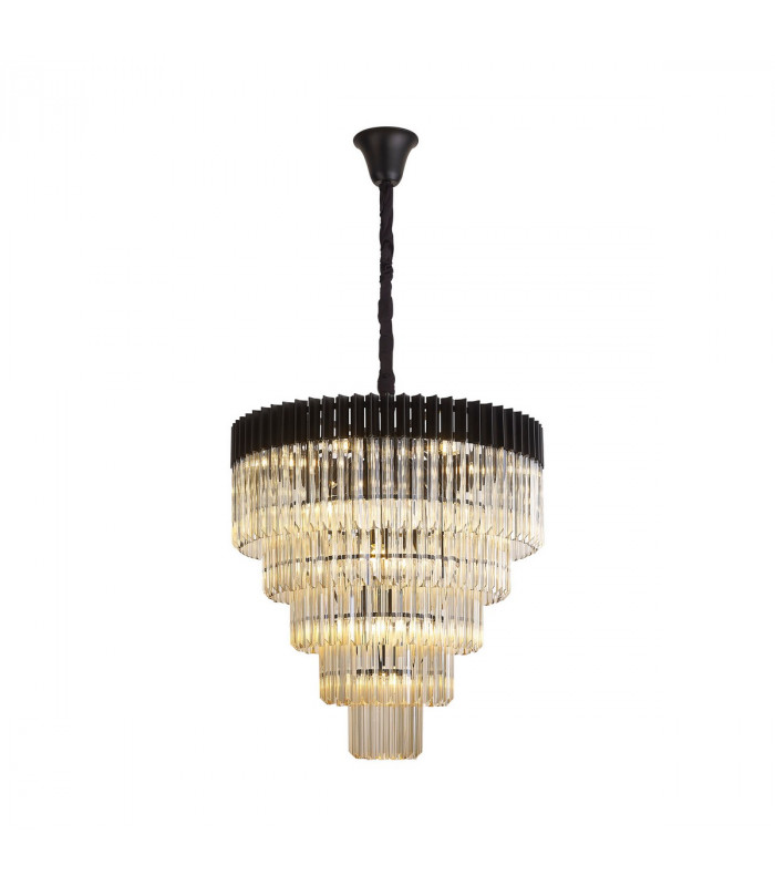 Poland Ceiling Pendant Round 5 Tier 19 Light E14 Matt Black Cognac Sculpted Glass Item Weight: 32.6kg-1