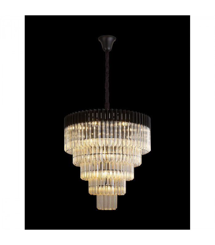 Poland Ceiling Pendant Round 5 Tier 19 Light E14 Matt Black Cognac Sculpted Glass Item Weight: 32.6kg-3