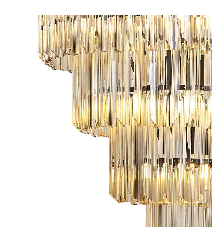 Poland Ceiling Pendant Round 5 Tier 19 Light E14 Matt Black Cognac Sculpted Glass Item Weight: 32.6kg-6