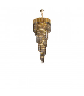 Poland Ceiling Pendant Round 5 Tier 23 Light E14 Brass Smoke Sculpted Glass-1