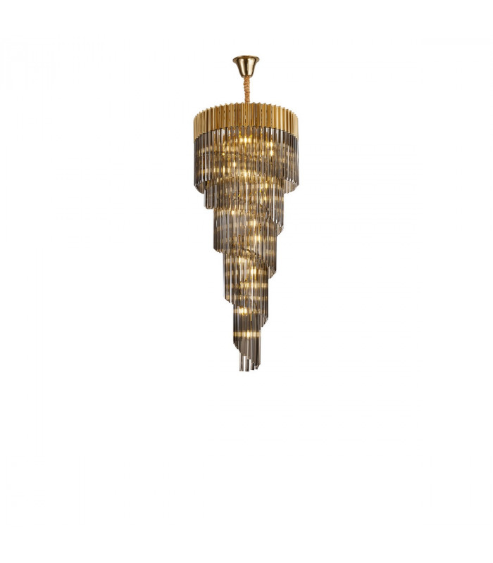 Poland Ceiling Pendant Round 5 Tier 23 Light E14 Brass Smoke Sculpted Glass-1